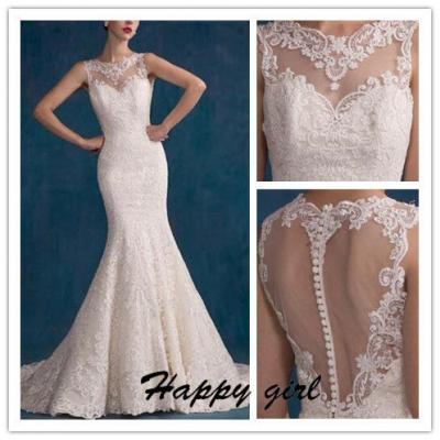 Wedding Dress, Floor-Length Wedding Dress, Mermaid Wedding Dress, Button Wedding Dress, Sheer Back Wedding Dress, Lace Wedding Dress, Hot Sale Wedding Dress, Custom Wedding Dress