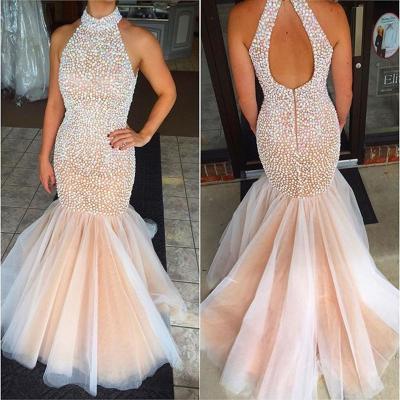 Prom Dress, Mermaid Prom Dress, Crystal Prom Dress, High Neck Prom Dress, Sexy Prom Dress, Open Back Prom Dress