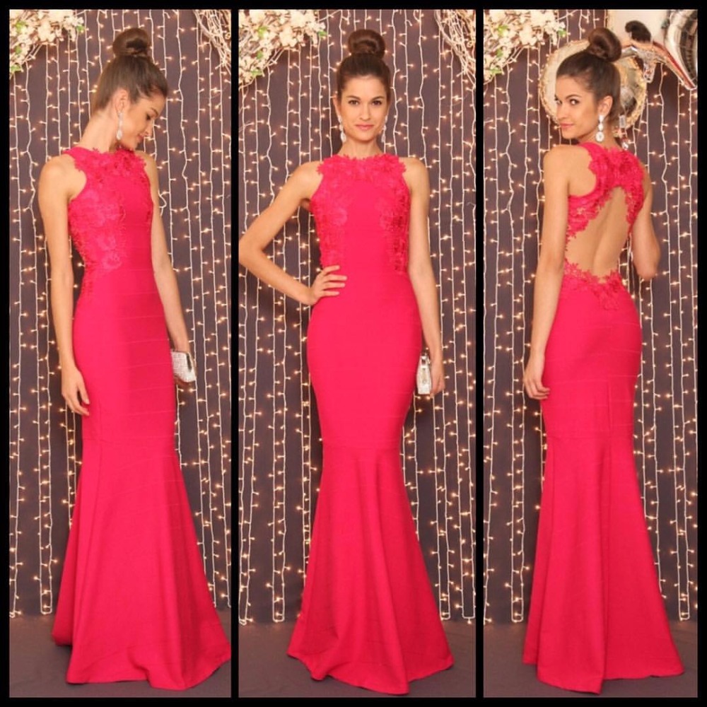 Floor Length Bodycon Open Back Mermaid Prom Dress Red Long Evening