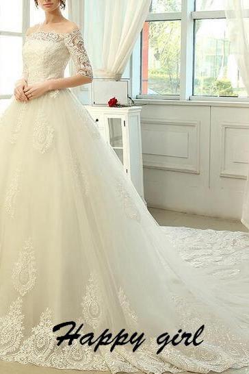 Wedding Dress, Charming Wedding Dress, Floor Length Wedding Dress, A-line Wedding Dress, Lace Wedding Dress, Off The Shoulder Wedding Dress,