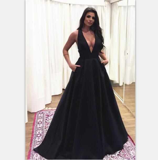 Dark V-Neck Prom Dresses